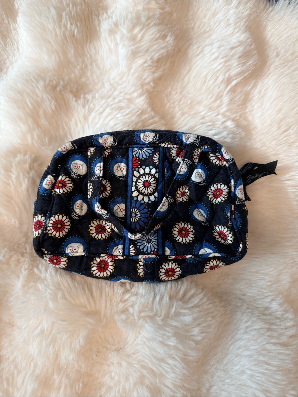 Vera Bradley Navy Owl Print Quilted Cosmetic Bag
